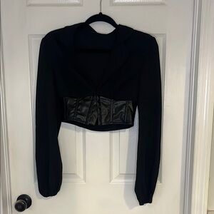 Fashion Nova Black Blouse with Faux Leather Corset